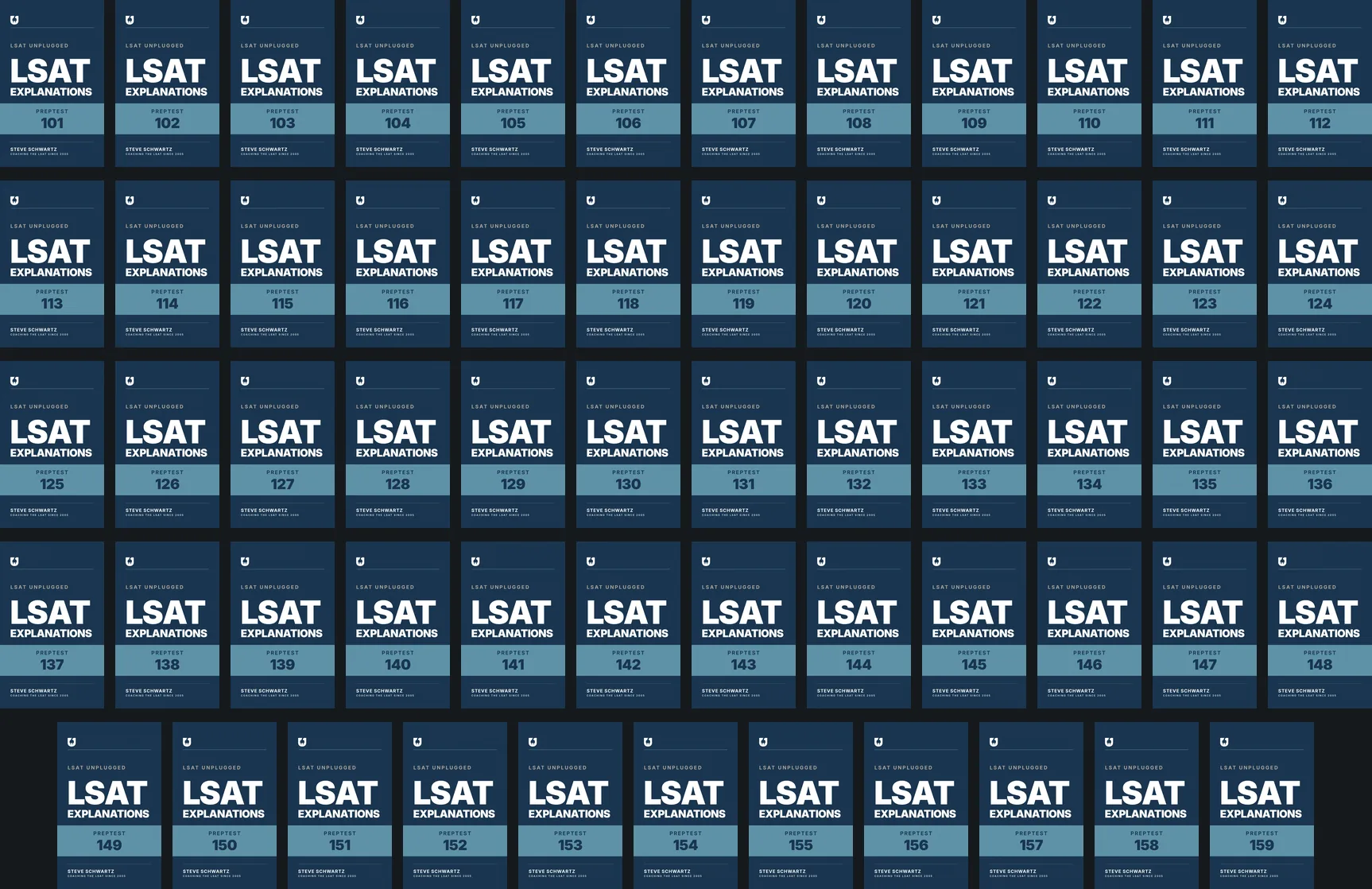 LSAT Unplugged explanation covers for PrepTests 101 through 159